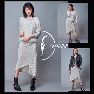 AllSaints Cadie dress asymmetrical drape stripe S